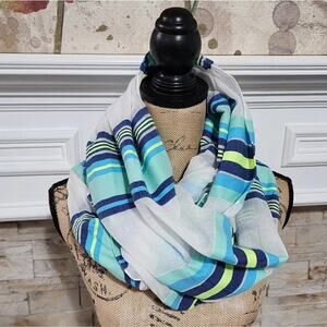 Loft yellow blue and‎ white striped infinity scarf new!
